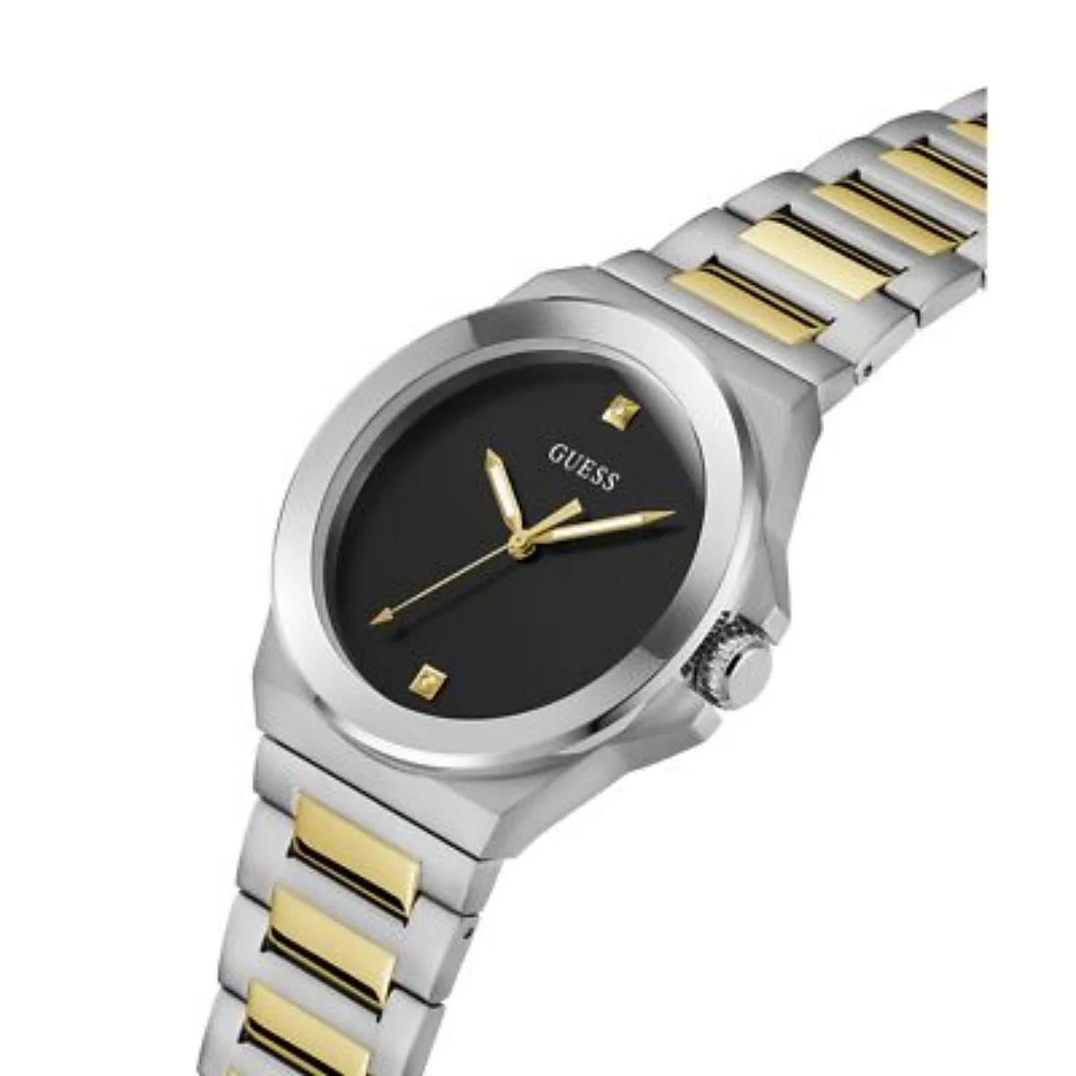 ساعة Guess Vinyl للرجال ثنائية اللون فضي وذهبي GW0833G3