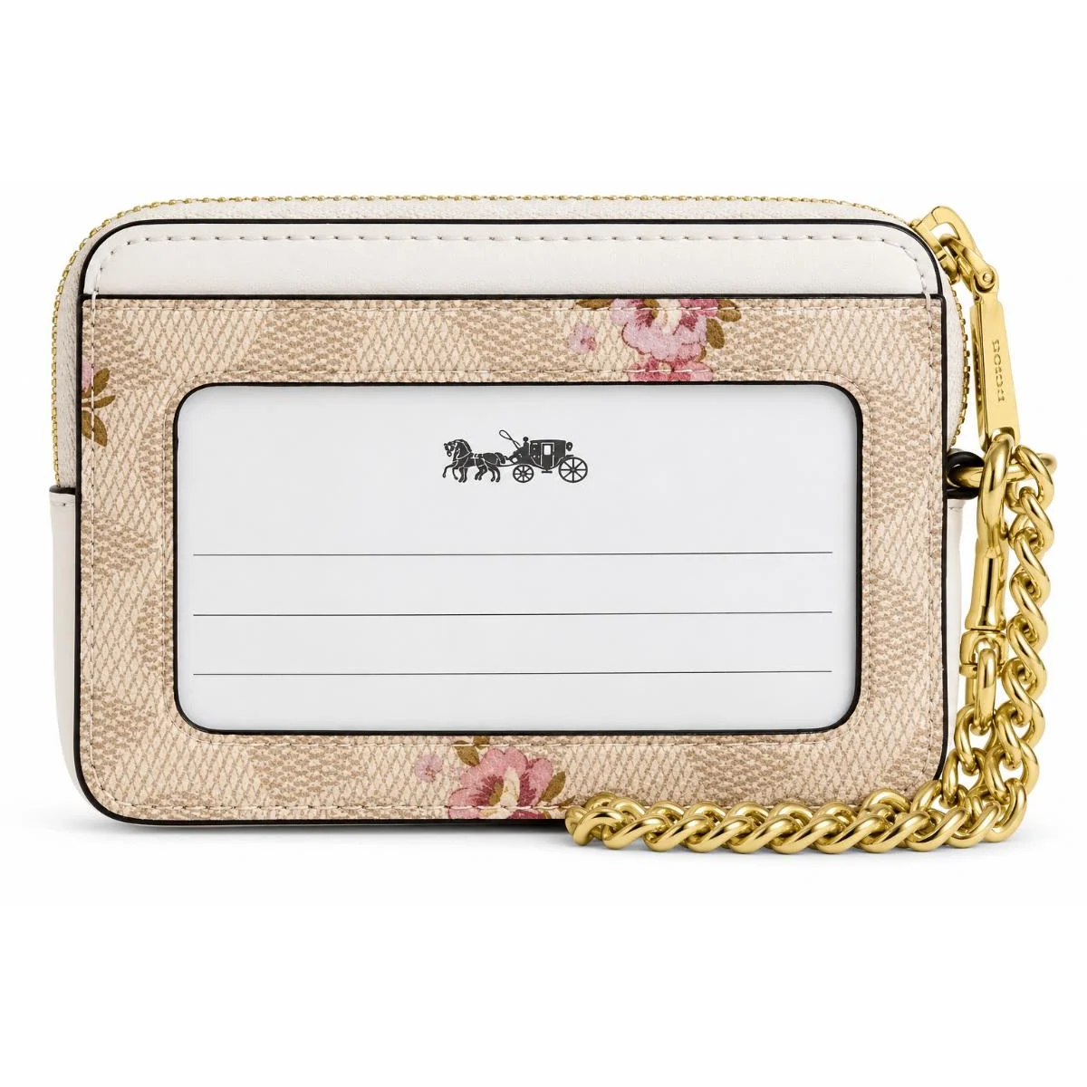 محفظة بطاقات نسائية بسحاب من COACH بتصميم Signature Floral - اللون: أبيض (CAR25 IMSAS)