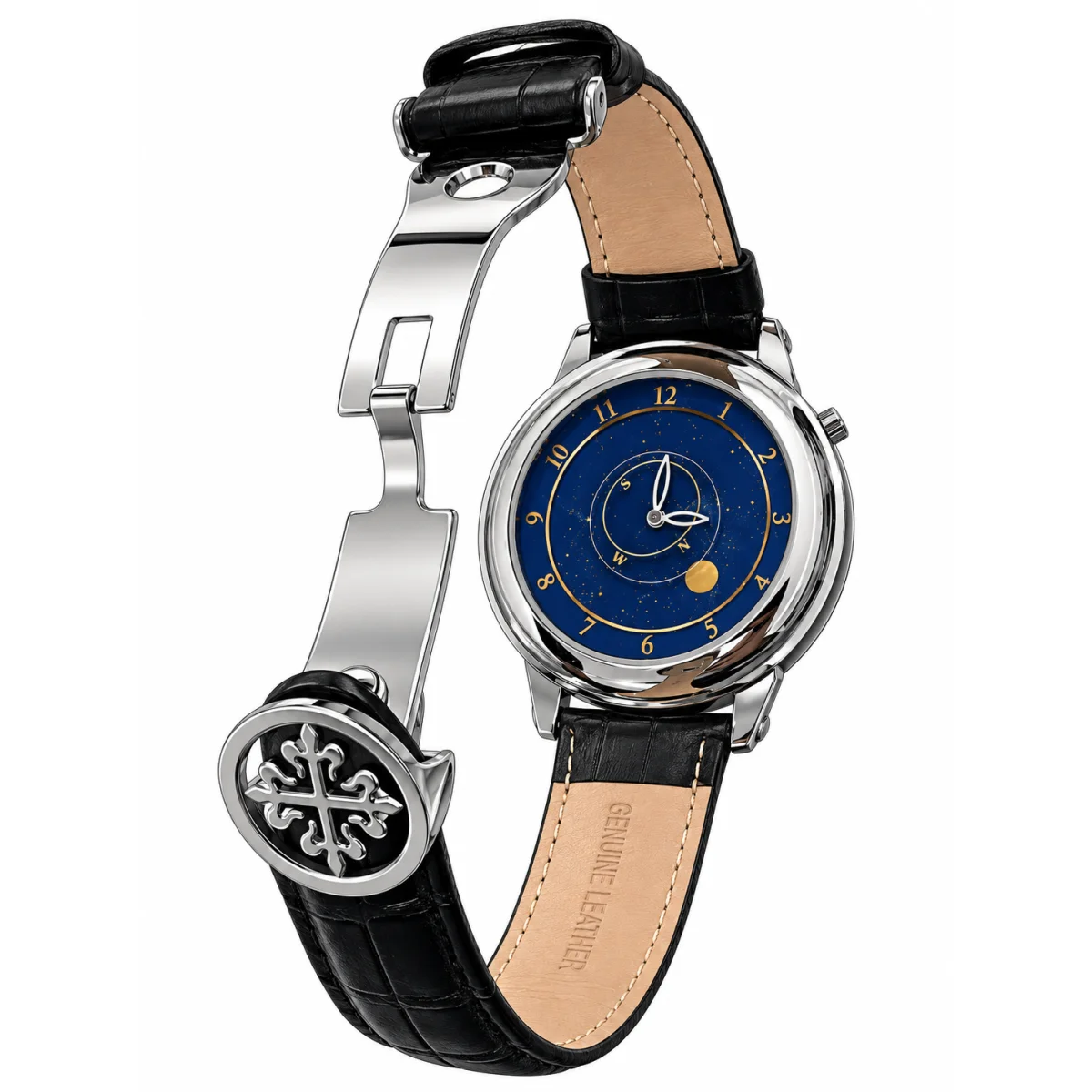 ساعة رجالي Patek Philippe بتصميم فاخر – سوار جلد أسود
