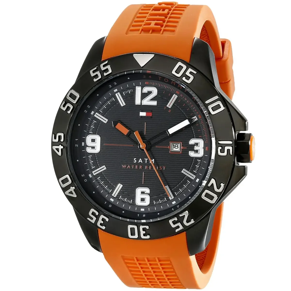 Tommy Hilfiger Cole Men's Black Dial Orange Rubber Watch 1790985