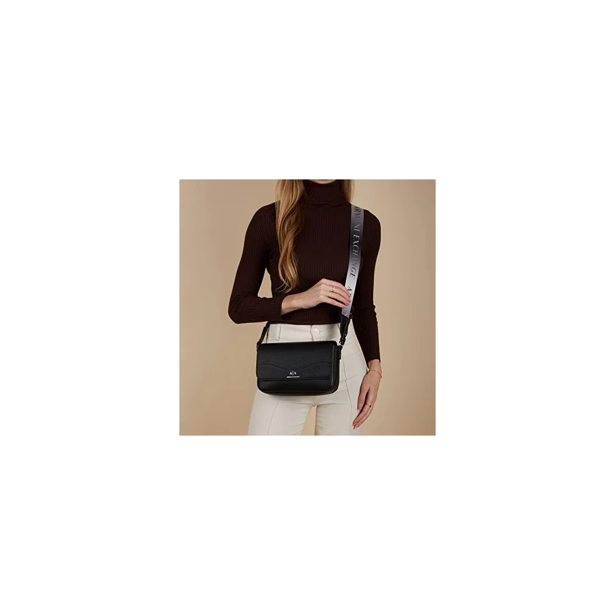 Armani Exchange Black Logo-Strap Crossbody Bag 942883 CC783