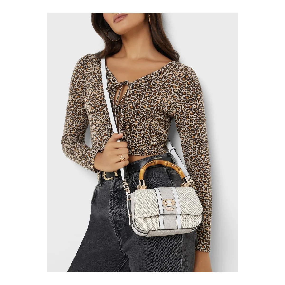 GUESS Kerima 4G Logo Beige Bamboo Handbag HWAG9337200