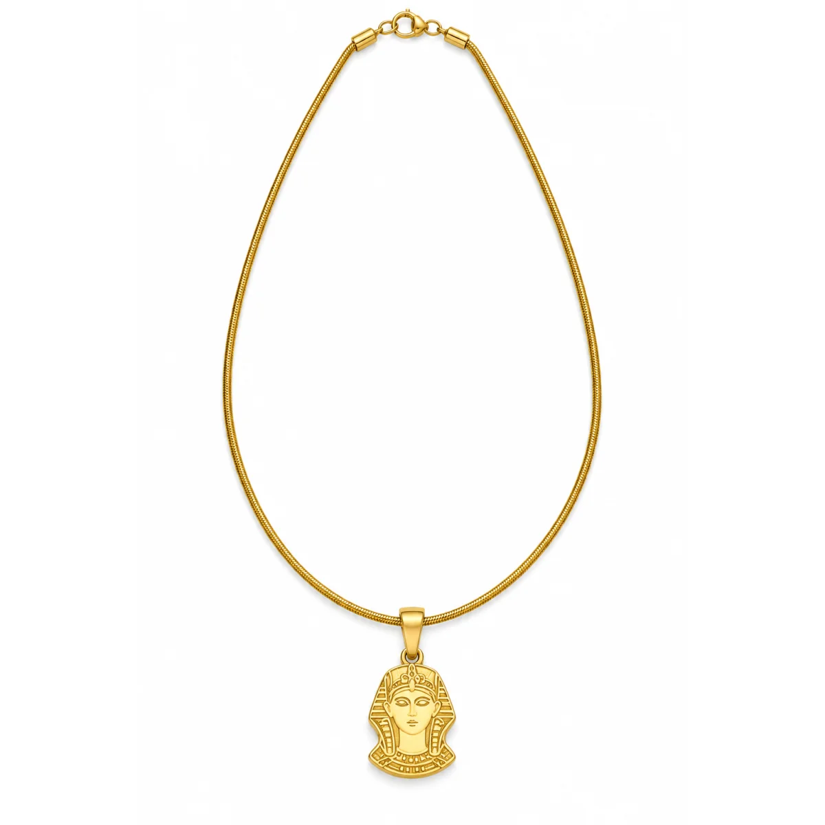 Gold Tone Egyptian Pharaoh Pendant Snake Chain Necklace for Women