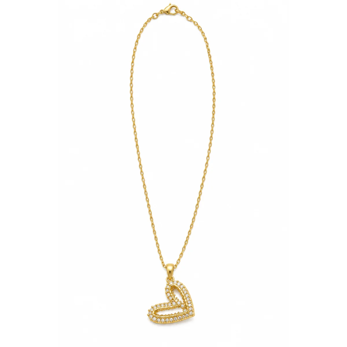 Gold Tone Sparkling Open Heart Pendant Link Chain Necklace for Women