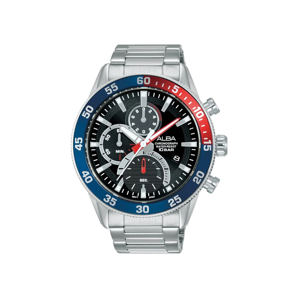 Alba Active Men's Black Dial Stainless Steel Chronograph Watch AM3893X1