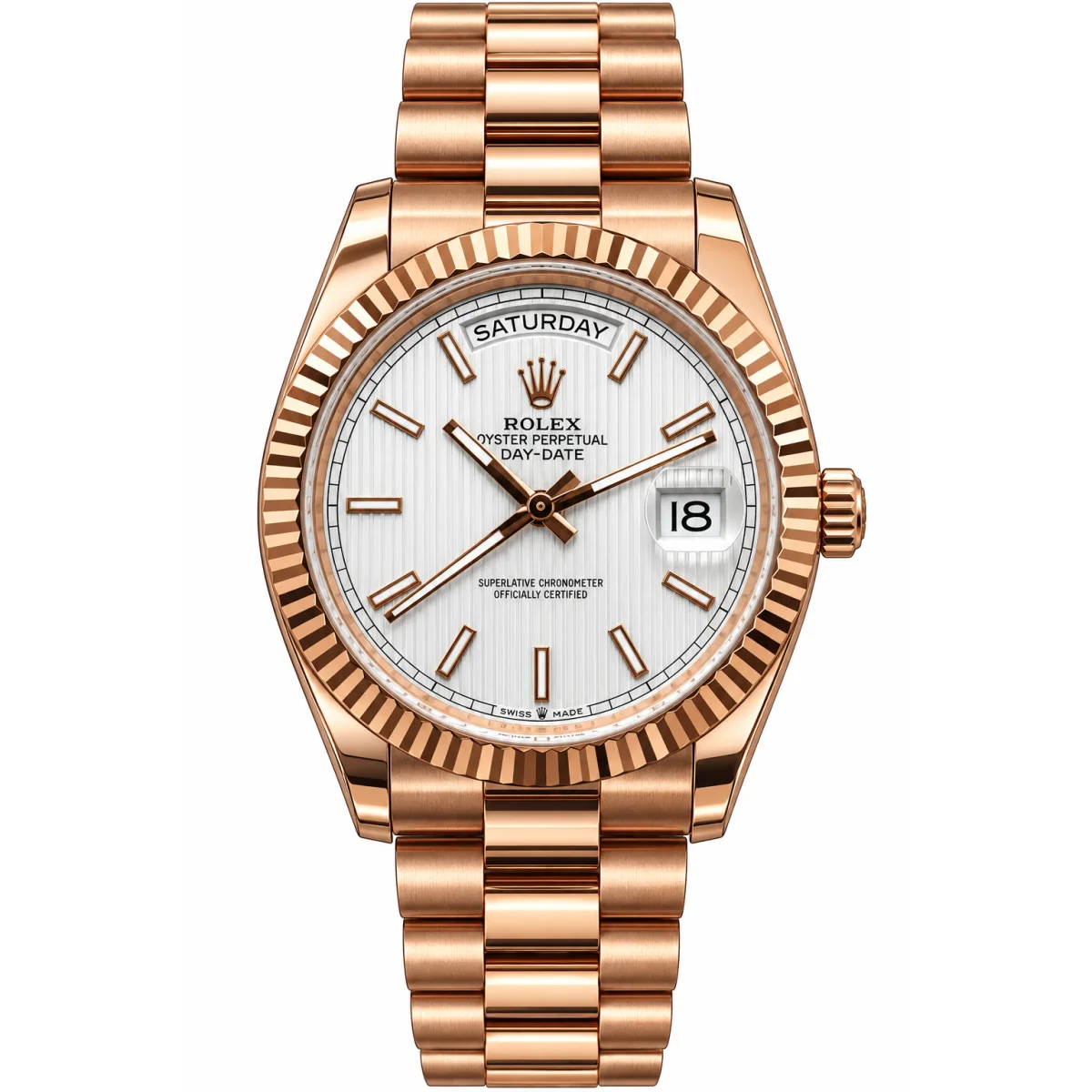 Rolex Day-Date President Style Men's Watch White Dial Rose Gold Metal Bracelet