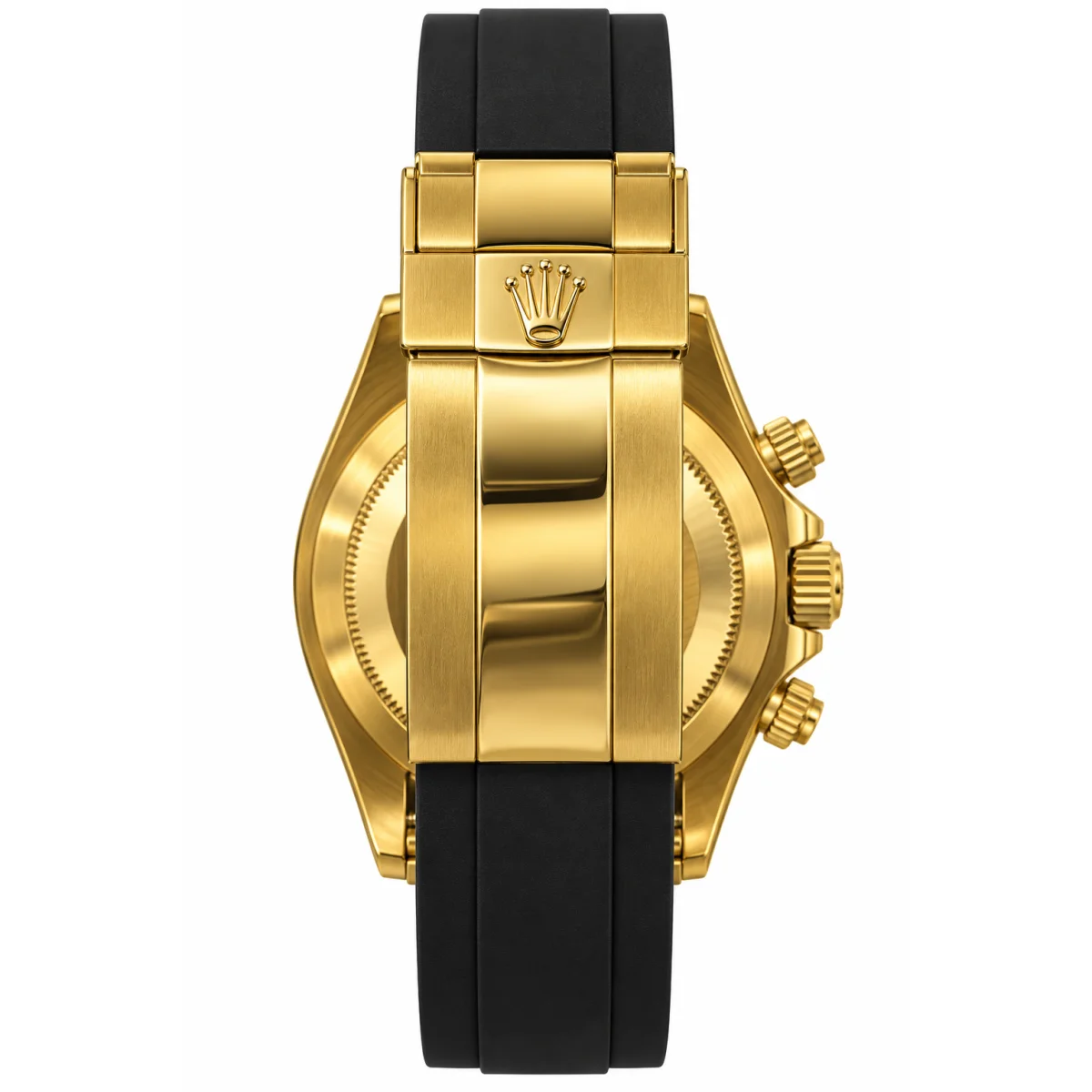 Rolex Daytona Style Men's Watch Black Dial Gold Case Black Rubber Strap - image 2
