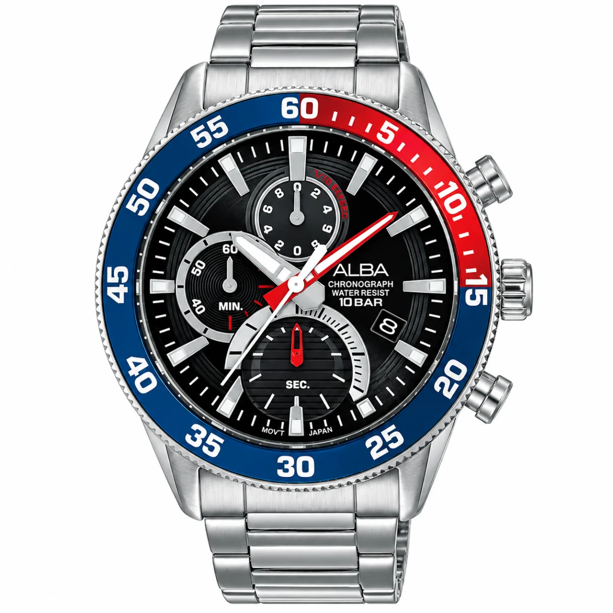 Alba Active Men's Black Dial Stainless Steel Chronograph Watch AM3893X1